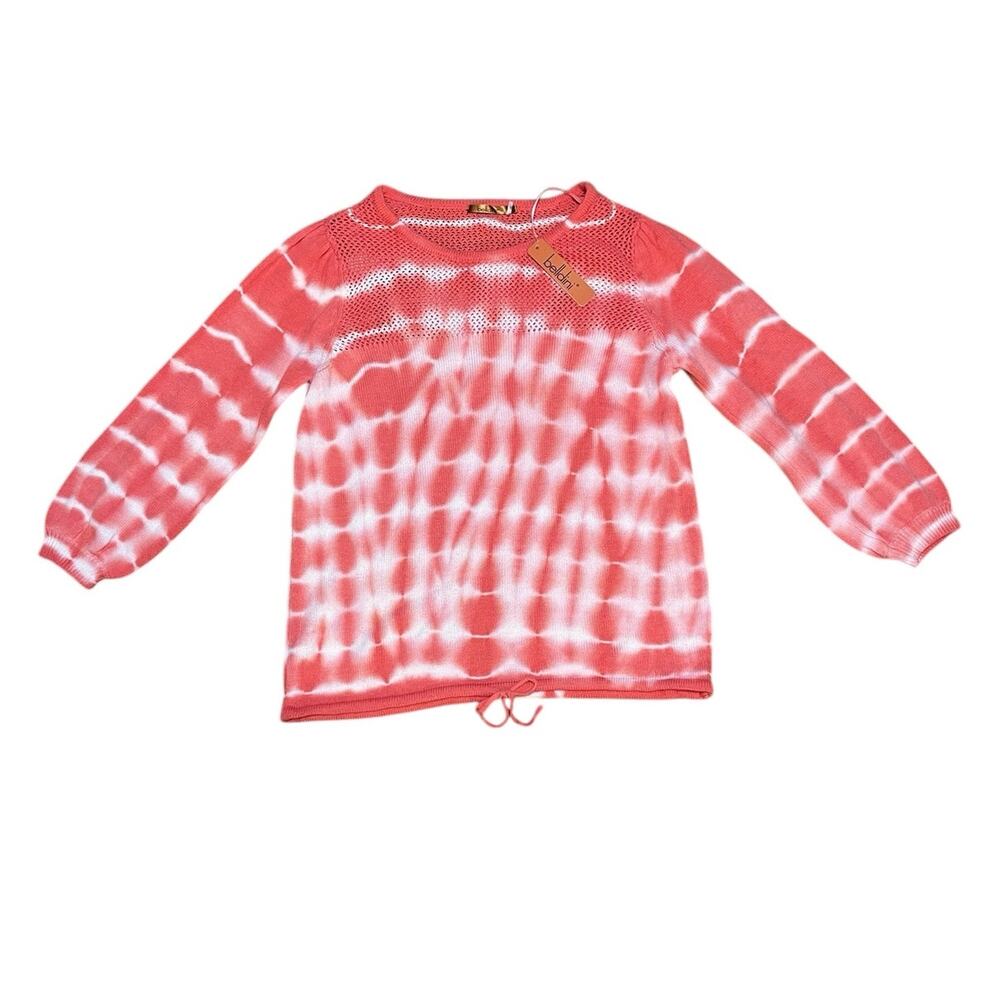 Belldini NEW Size Large New Coral and White Tie Dye Open Knit Pullover Sweater